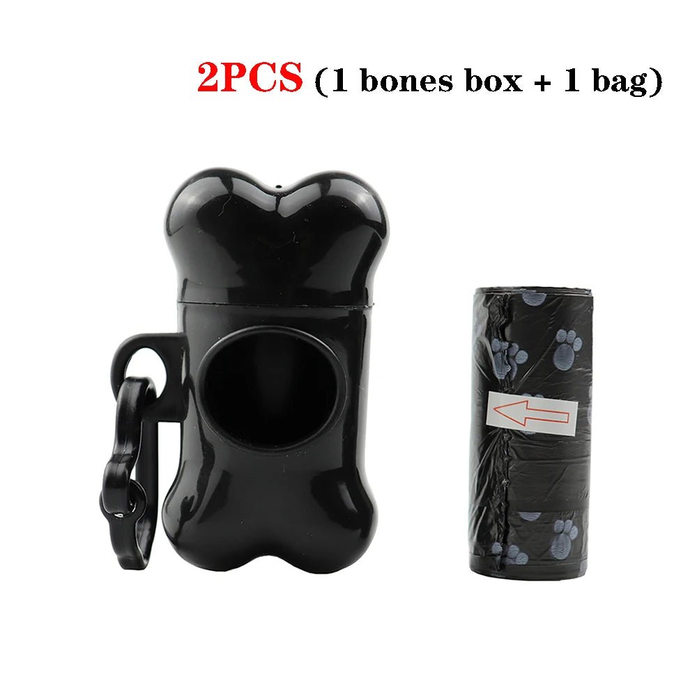 Black bone dog poop bag dispenser with bag roll