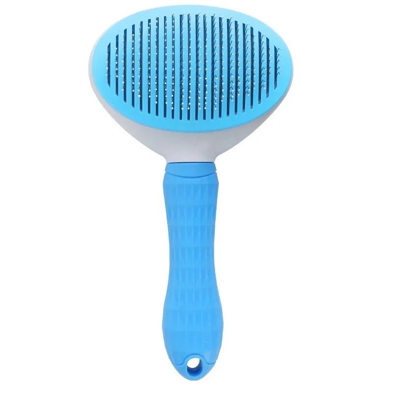 Self-cleaning blue slicker brush for dogs – soft bristles