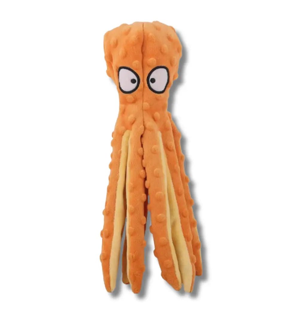 Front view of the standalone orange bubble mesh octopus dog toy against a plain white background