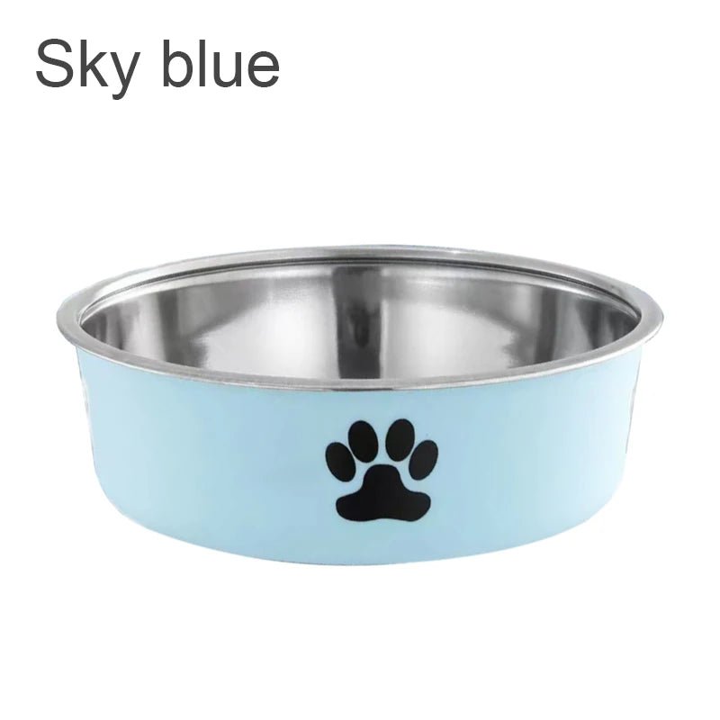 Sky blue powder-coated stainless steel non-slip dog bowl