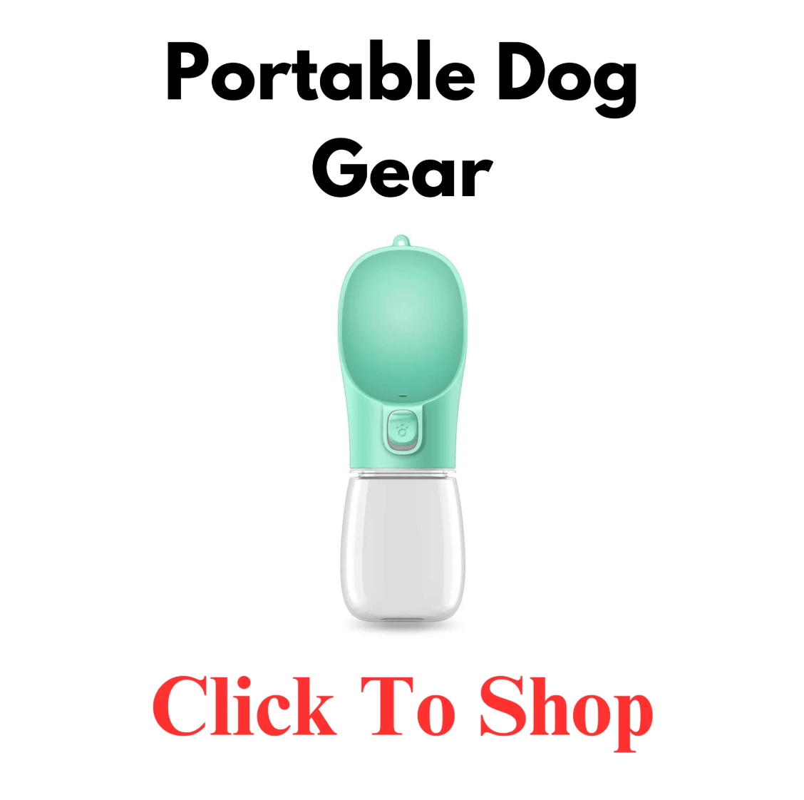 Portable dog gear including water bottles, treat pouches, and travel bowls