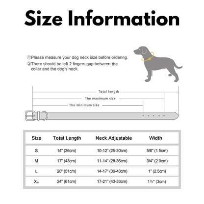 Stylish Soft Leather Dog Collar Size Chart – Small, Medium, Large, Extra Large – BarkBarrel