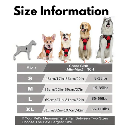  Size chart guide for heavy duty reflective no-pull dog harness with handle