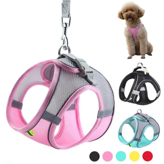 Pink breathable small dog harness with leash – reflective, adjustable, and lightweight BarkBarrel