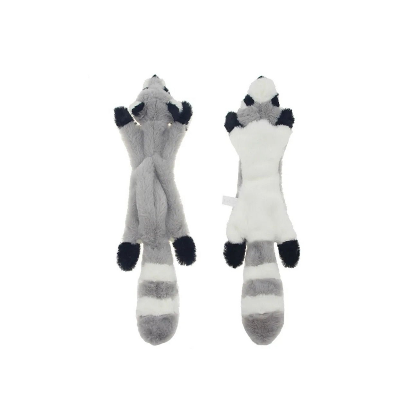 Stuffingless raccoon plush dog toy with black and gray color – BarkBarrel