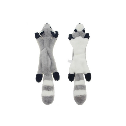 Stuffingless raccoon plush dog toy with black and gray color – BarkBarrel
