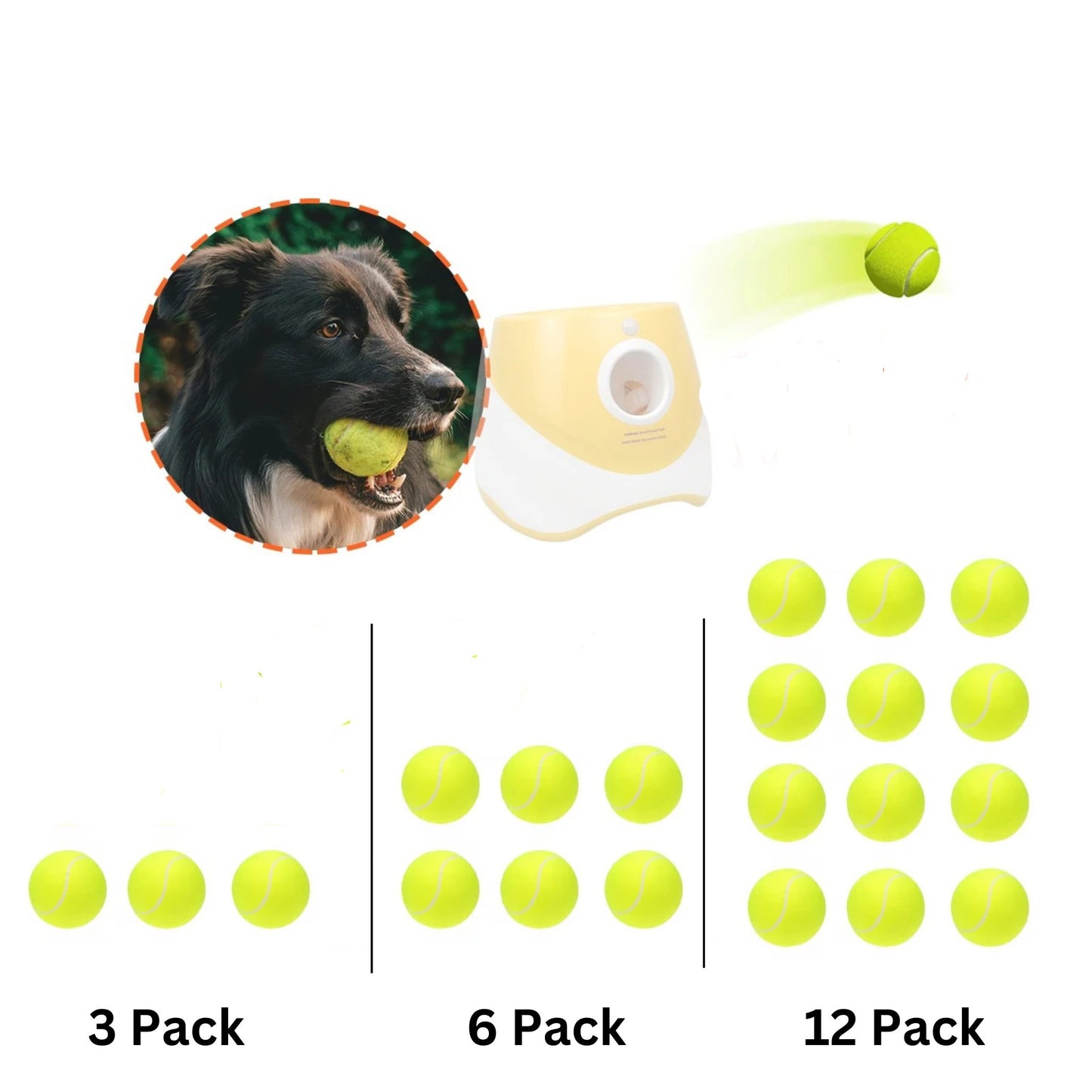 3, 6 or 12-Pack Tennis Balls for Launchers - BarkBarrel 
