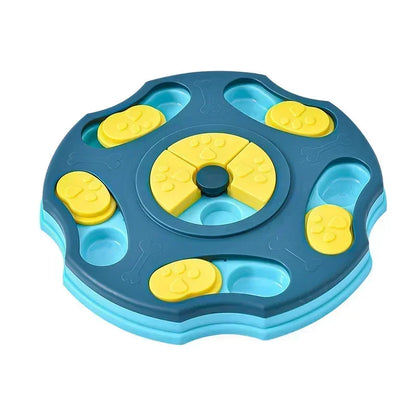 Blue and yellow puzzle toy on a white background