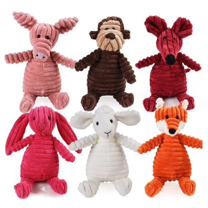 Animal Buddies Corduroy Squeak Toys – Tough & Chew-Resistant for Playful Pups