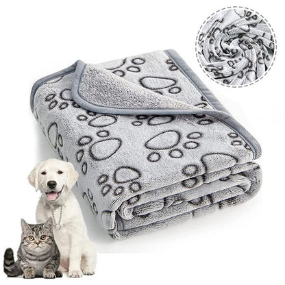 Gray Soft Fluffy Pet Blanket - Cozy Paw Pattern for All Dogs, Multiple Sizes