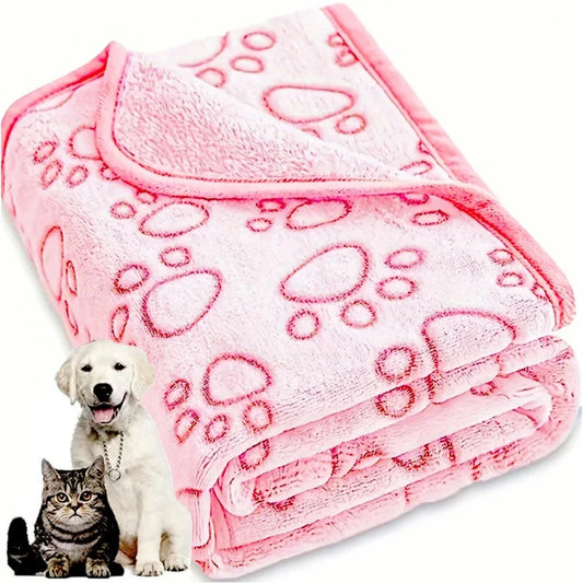 Pink Soft Fluffy Pet Blanket - Cozy Paw Pattern for All Dogs, Multiple Sizes