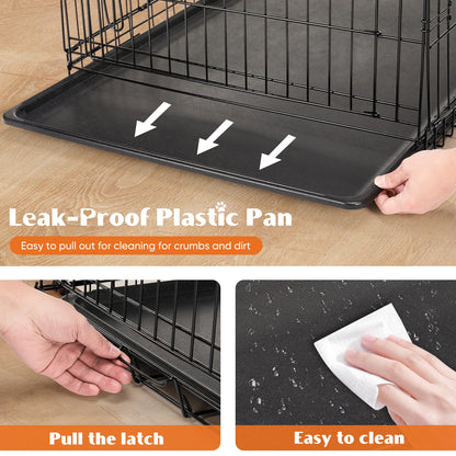 Foldable Double Door Dog Crate with Leak-Proof Tray