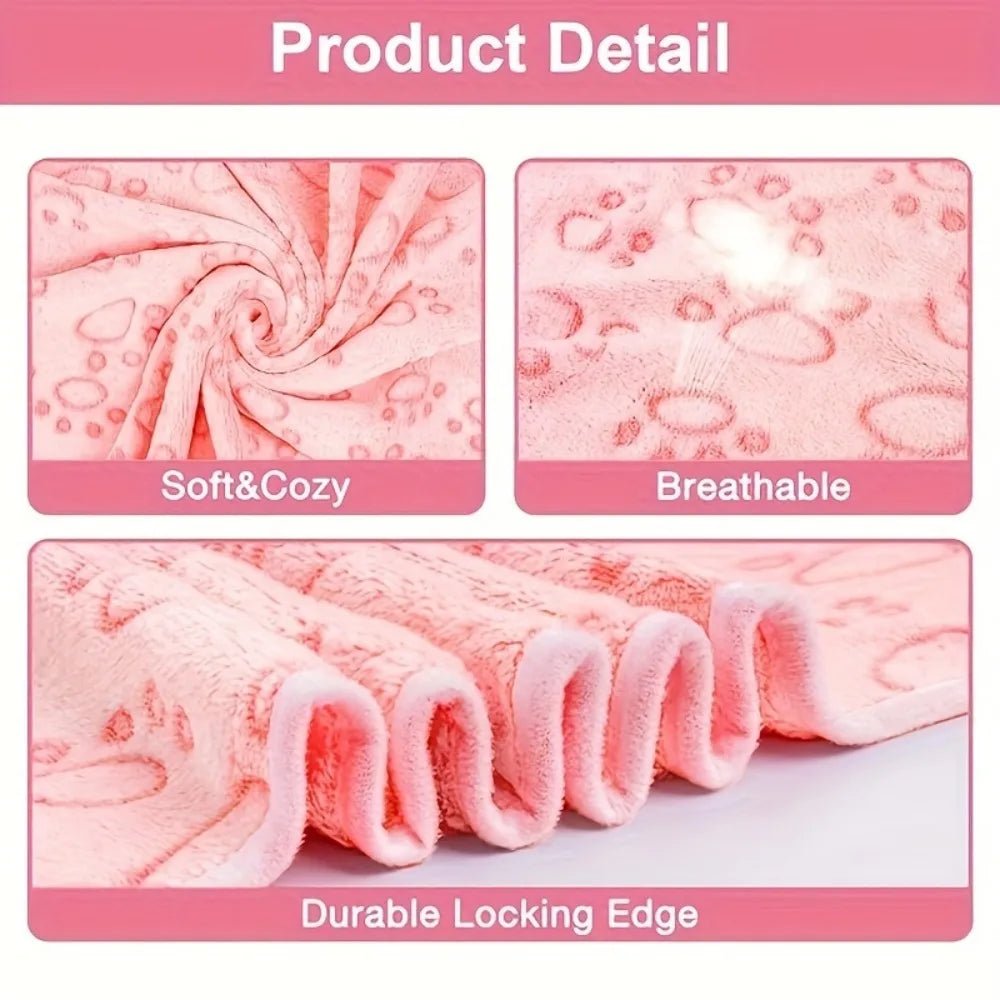 Pink Soft Fluffy Pet Blanket - Cozy Paw Pattern for All Dogs, Multiple Sizes