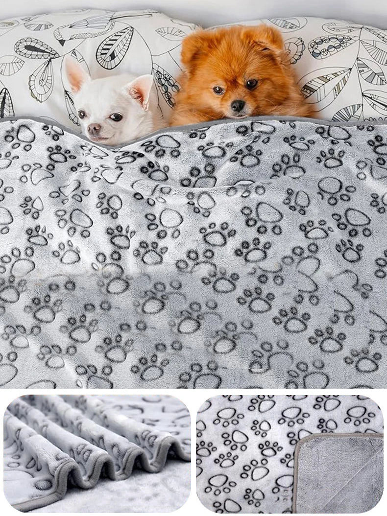 Gray Soft Fluffy Pet Blanket - Cozy Paw Pattern for All Dogs, Multiple Sizes