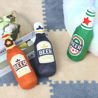 Squeaky Beer Bottle Plush Dog Toy