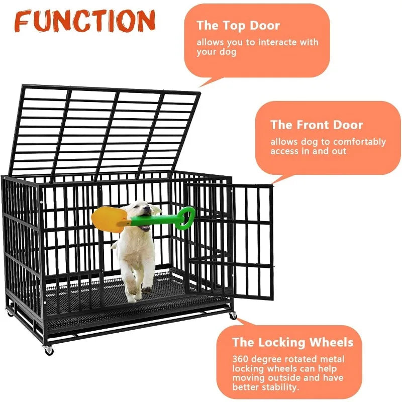 Heavy-Duty Escape-Proof Dog Crate with Wheels