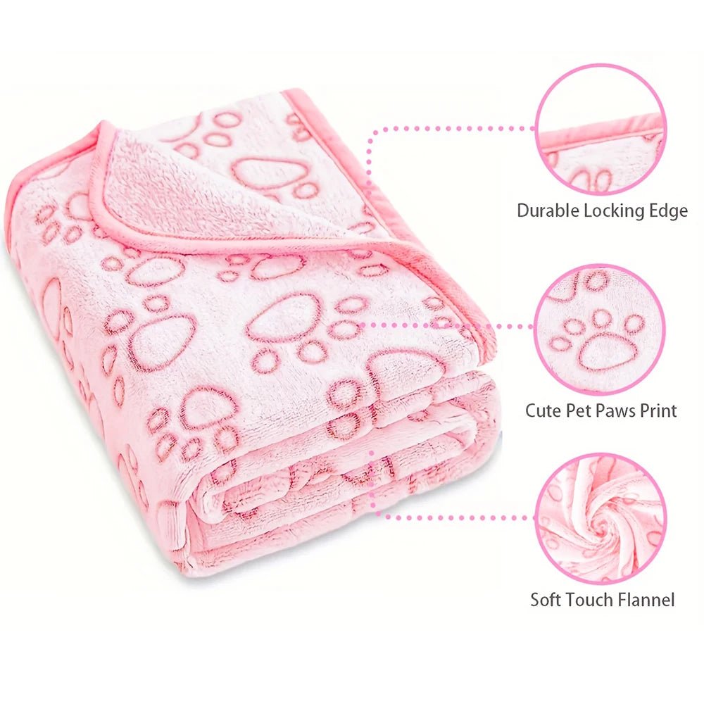 Pink Soft Fluffy Pet Blanket - Cozy Paw Pattern for All Dogs, Multiple Sizes