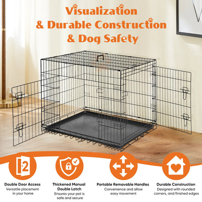 Foldable Double Door Dog Crate with Leak-Proof Tray