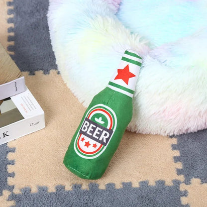 Squeaky Beer Bottle Plush Dog Toy