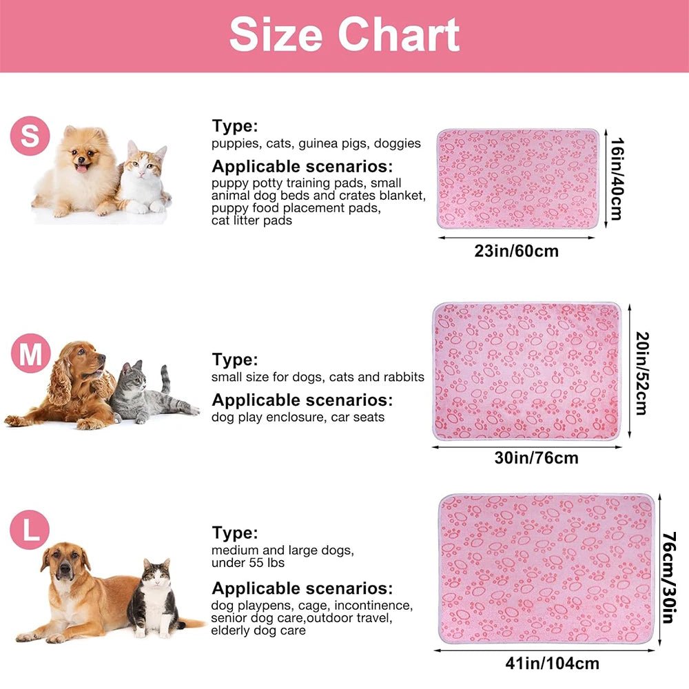 Pink Soft Fluffy Pet Blanket - Cozy Paw Pattern for All Dogs, Multiple Sizes