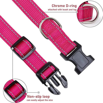 Reflective Adjustable Nylon Dog Collar - Safe & Secure Fit for All Dogs