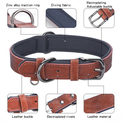 Premium Padded Leather Dog Collar- Adjustable Fit