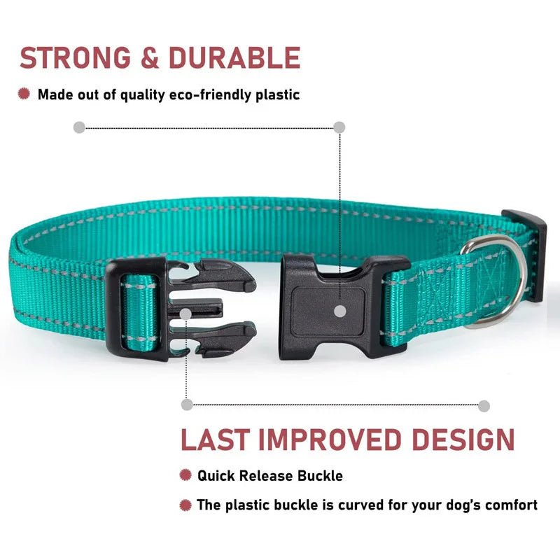 Reflective Adjustable Nylon Dog Collar - Safe & Secure Fit for All Dogs