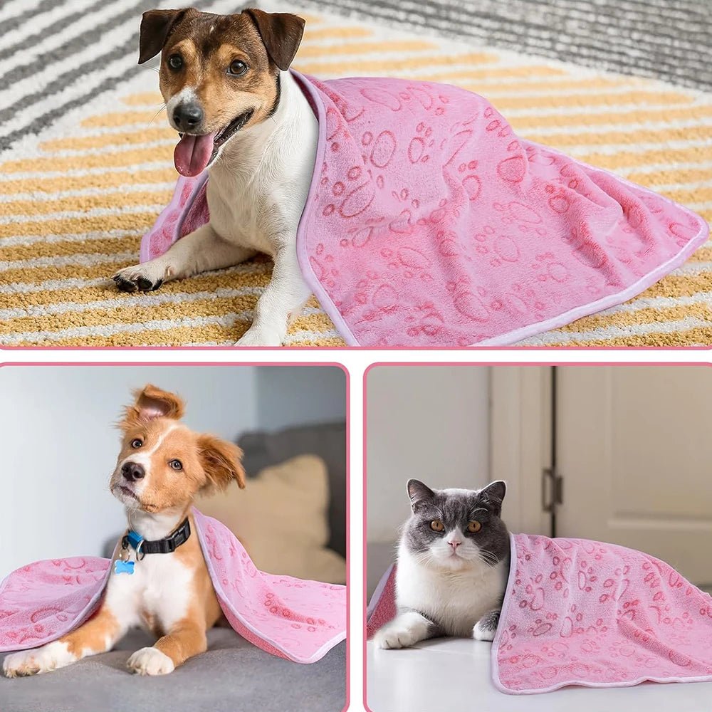 Pink Soft Fluffy Pet Blanket - Cozy Paw Pattern for All Dogs, Multiple Sizes