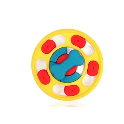 Colorful circular toy with red and white accents on a white background