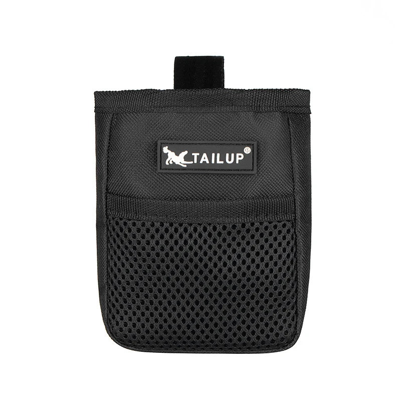 Premium black hands-free dog training treat pouch with front mesh pocket
