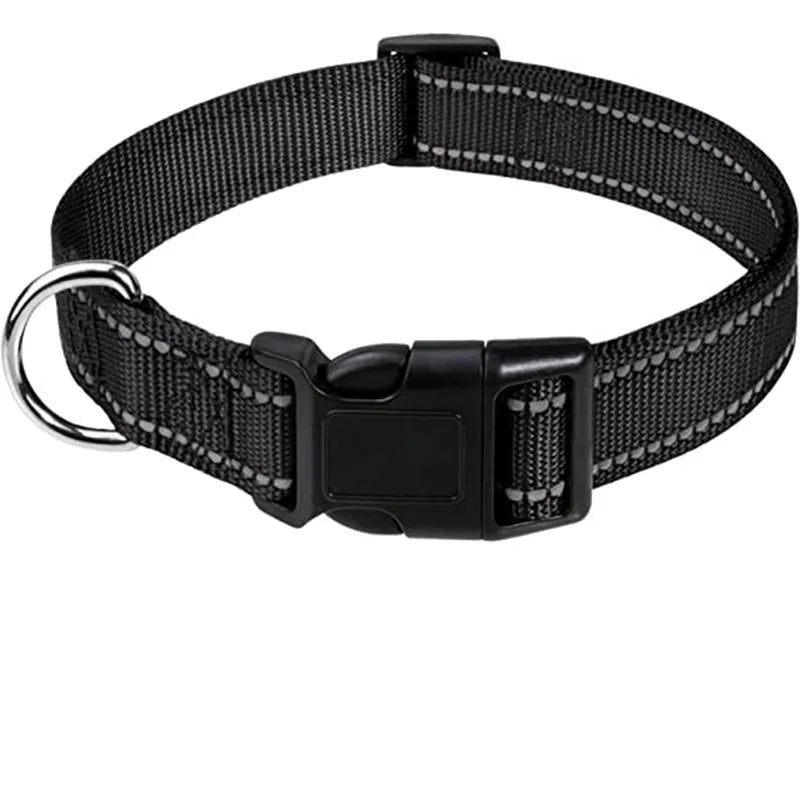 Classic black high visibility reflective adjustable nylon dog collar