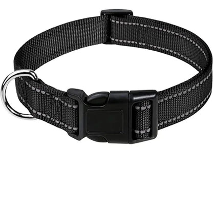 Classic black high visibility reflective adjustable nylon dog collar