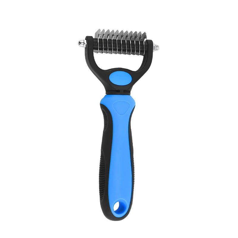 Blue dematting brush for shedding and knot removal