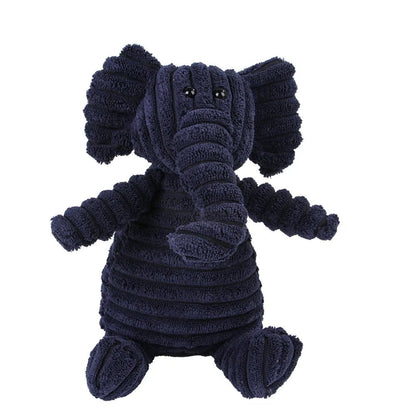 A standalone dark grey corduroy plush elephant dog toy with large floppy ears
