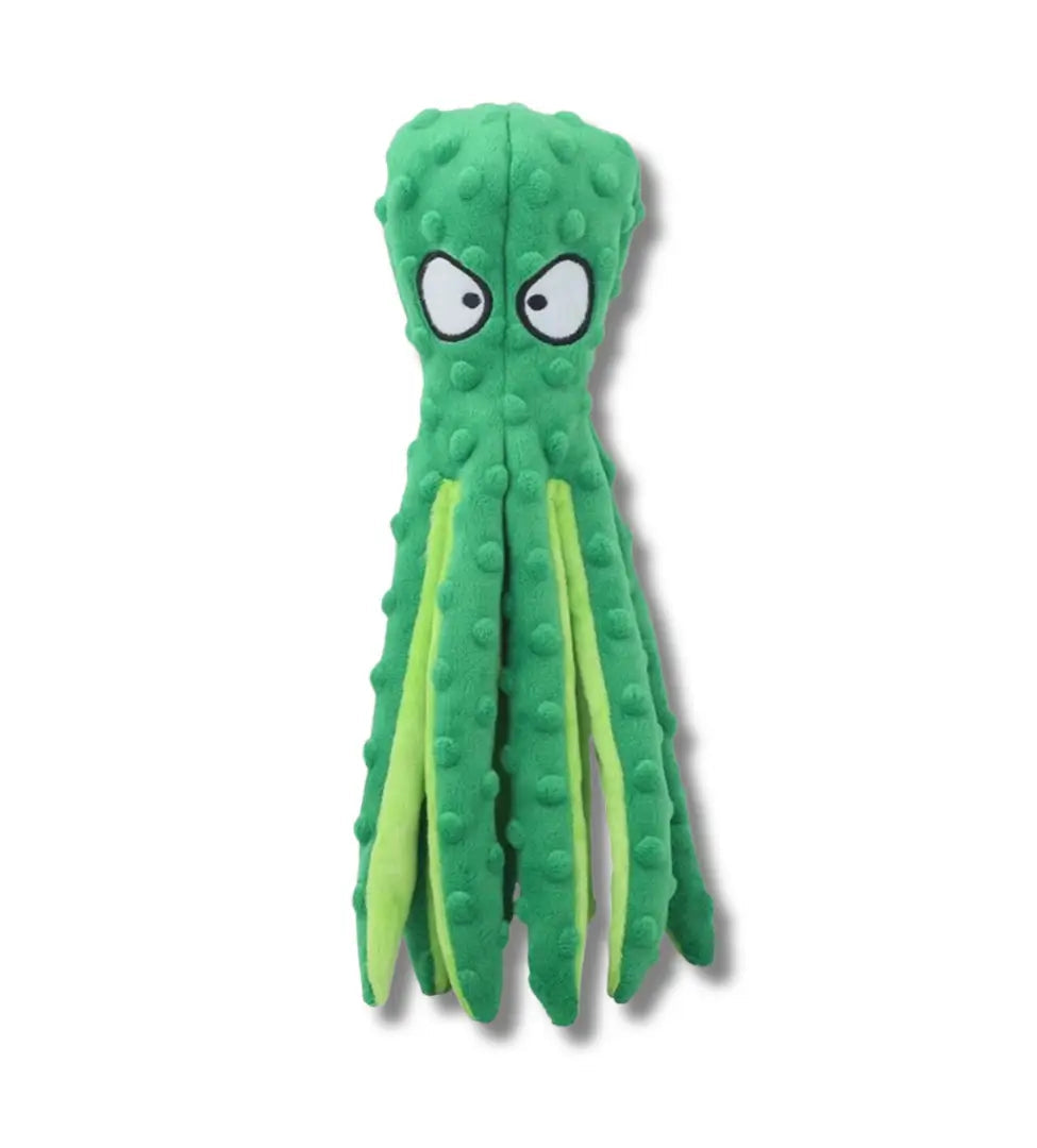 Front view of the standalone green bubble mesh octopus dog toy against a plain white background