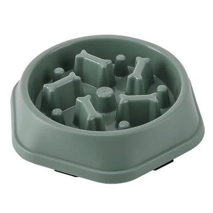 Green non-slip slow feeder dog bowl for preventing fast eating