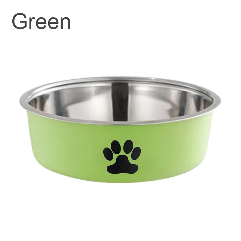 Bright green powder-coated stainless steel pet feeding bowl