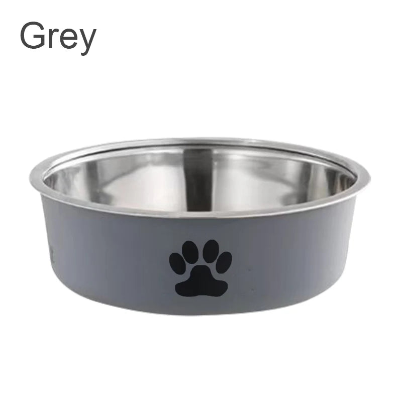 Grey stainless steel non-slip dog water bowl isolated on a white background