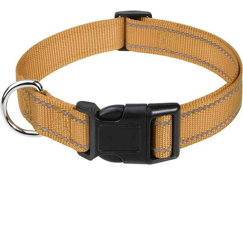 Khaki reflective adjustable dog collar