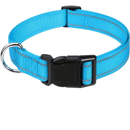 Light blue reflective adjustable dog collar for male and female dogs