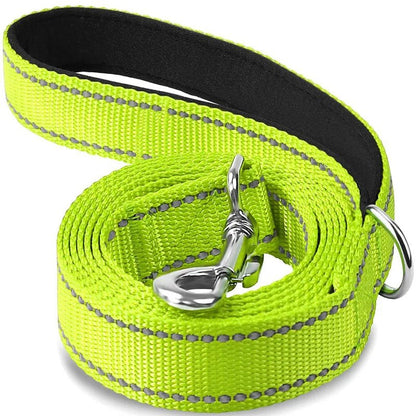 Coiled vibrant neon lime green reflective dog training leash