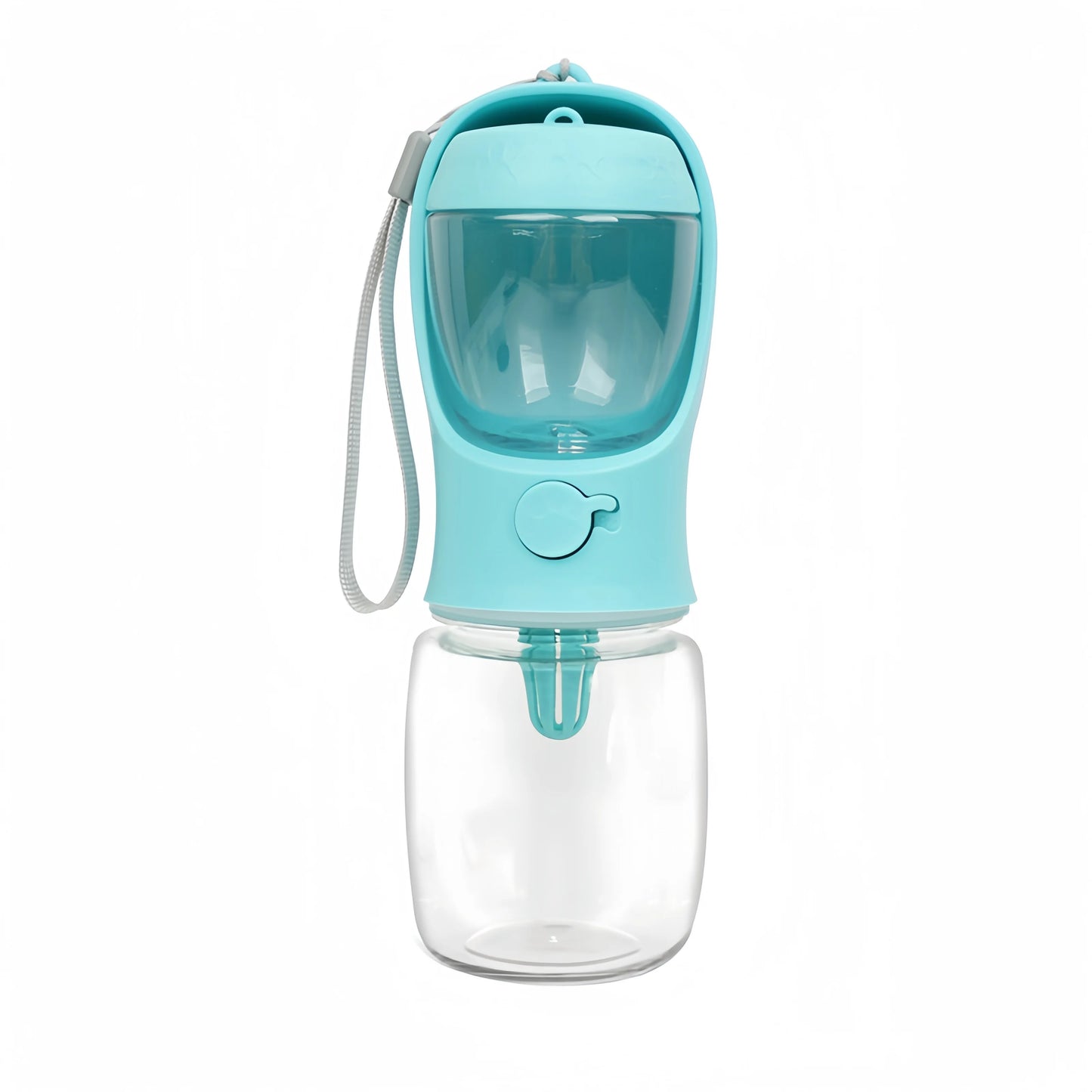 Standalone front view of the marine blue 2-in-1 dog travel water bottle and snack carrier