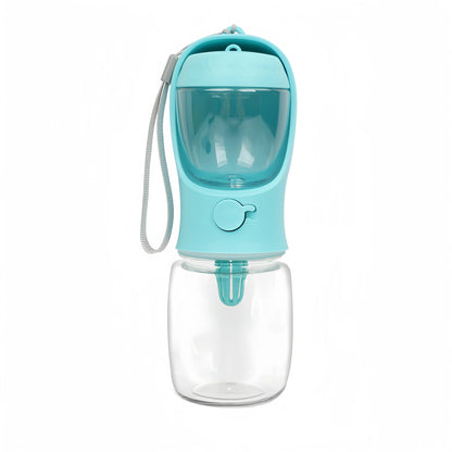 Standalone front view of the marine blue 2-in-1 dog travel water bottle and snack carrier