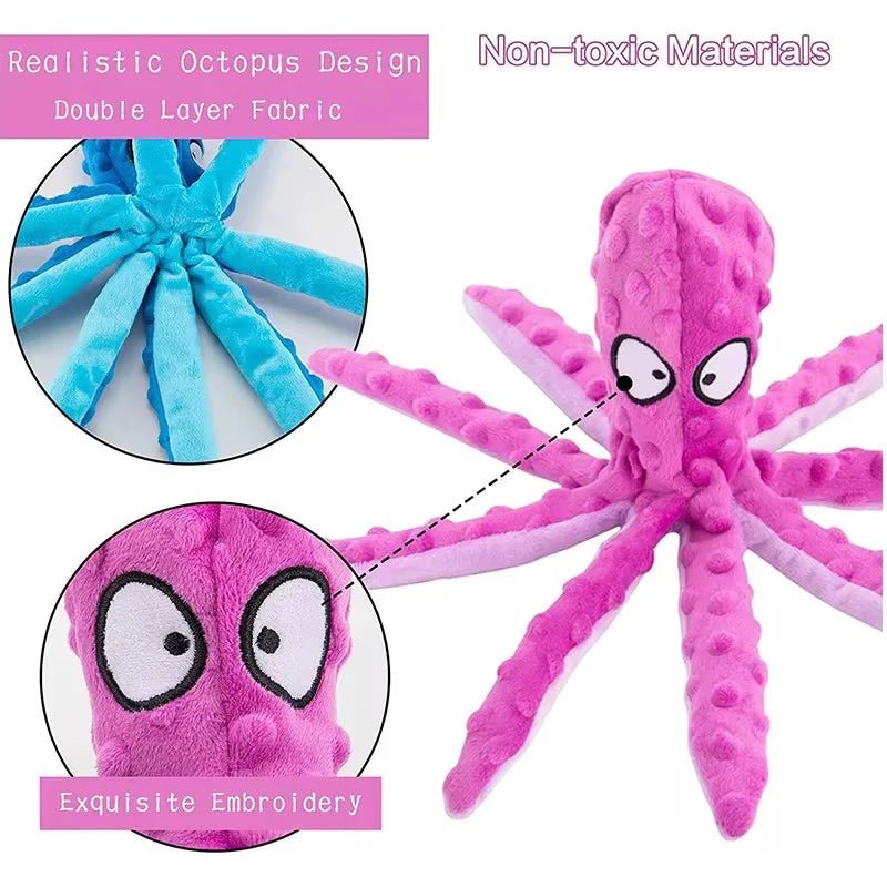 Nontoxic materials and dual layer fabric shown on octopus toy