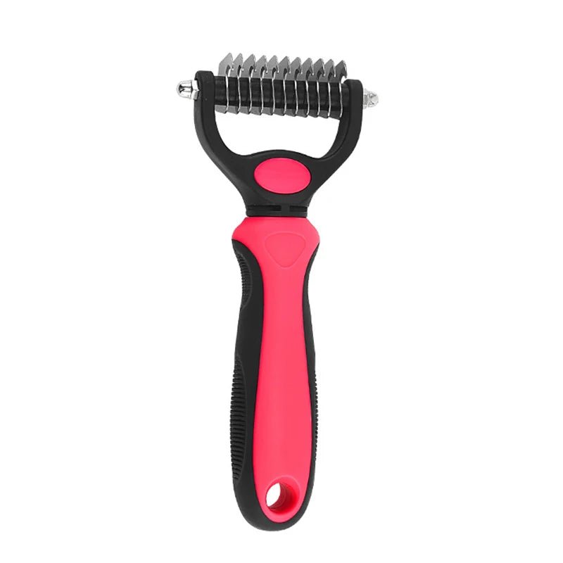 Red deshedding brush for thick coats and sensitive skin