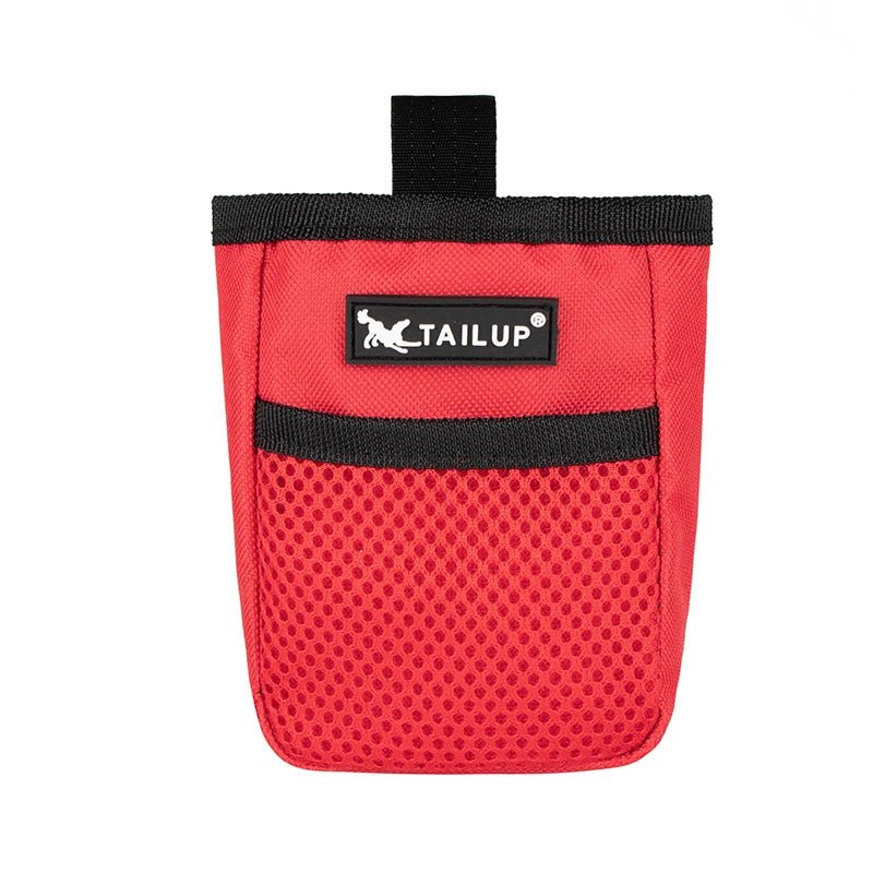 Vibrant red hands-free dog training treat pouch with belt clip
