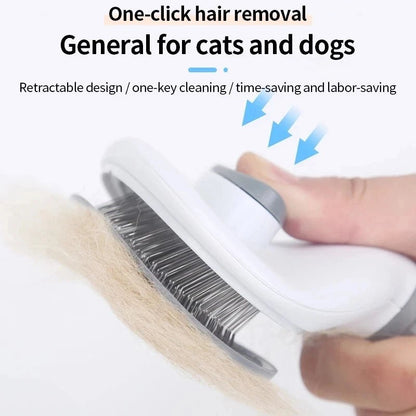 Dog slicker brush with one-click self-cleaning hair release
