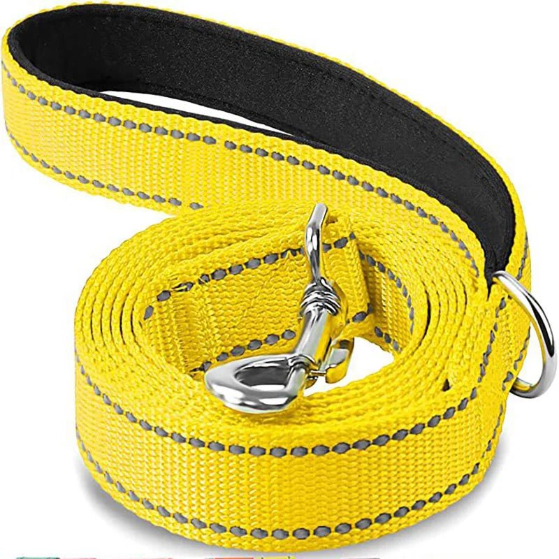 Coiled bright canary yellow reflective safety dog leash