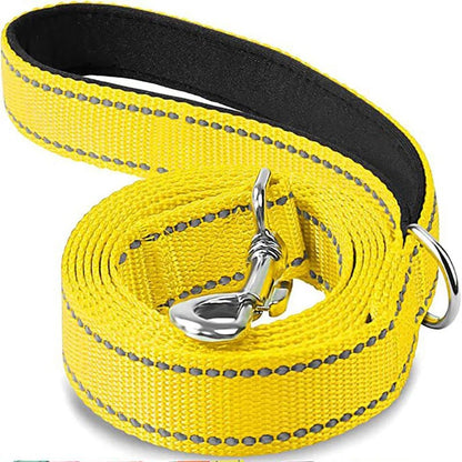 Coiled bright canary yellow reflective safety dog leash