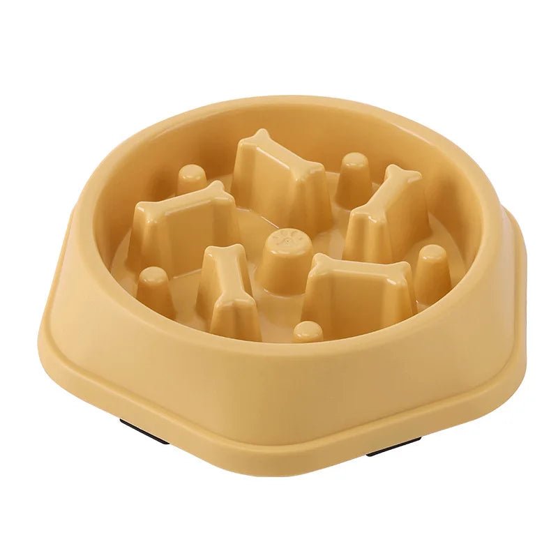 Yellow interactive maze slow feeder dog bowl for healthy digestion